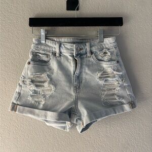 American Eagle Outfitters Light Blue Distressed Denim Shorts